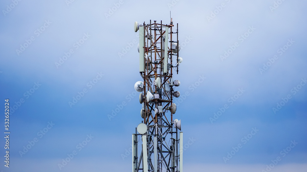 Lightning and network tower in the sky Lightning and network tower in the sky