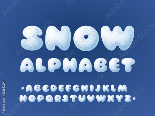 Winter snowy alphabet for Christmas design. Vector font