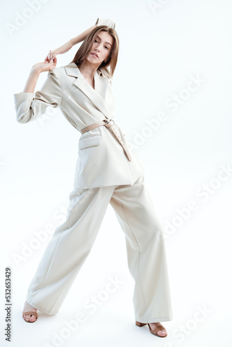 fashion model in pantsuit