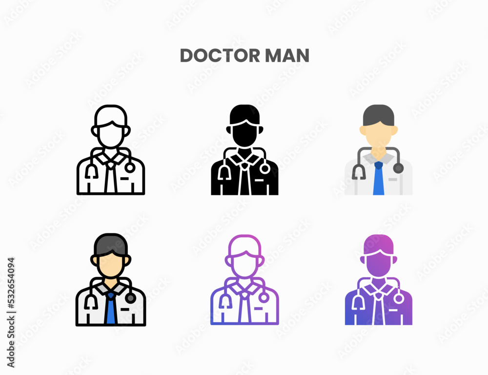 Doctor Man icon set with line, outline, flat, filled, glyph, color, gradient. Can be used for digital product, presentation, print design and more. Doctor Man icon set with line, outline, flat, filled, glyph, color, gradient. Can be used for digital product, presentation, print design and more.