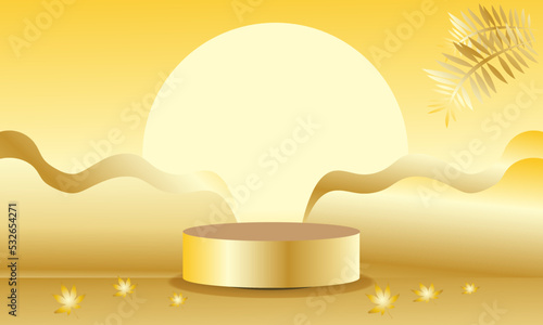Set of elegant golden podiums for presentations, demonstrations, vector illustrations.