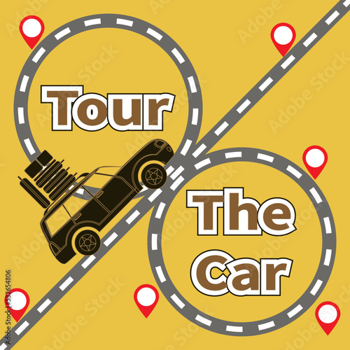 Car drives along highway along road junction