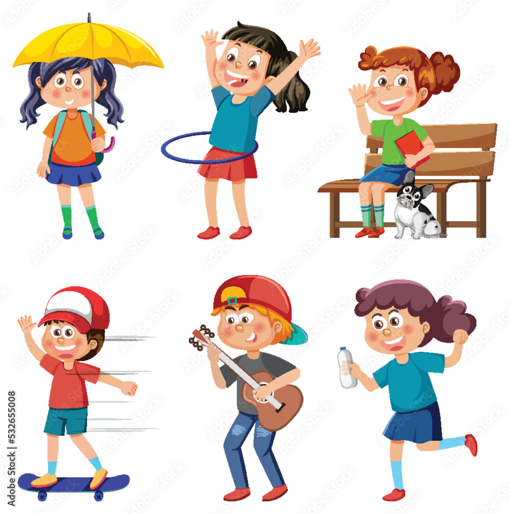 Children doing different activities set Children doing different activities set