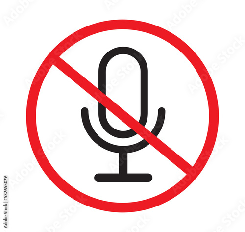 Microphone muted vector icon. No Recording sign vector.