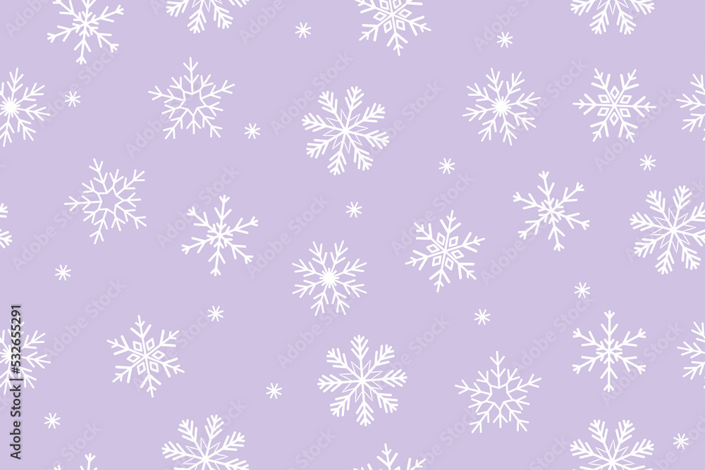 Seamless pattern with snowflakes on a purple background. Vector graphics.