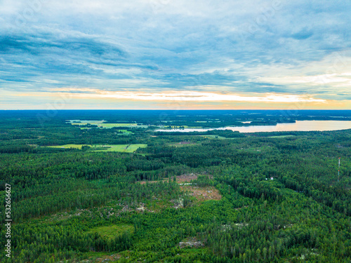Countryside aerial view of landscape, Skinnarby, Finland