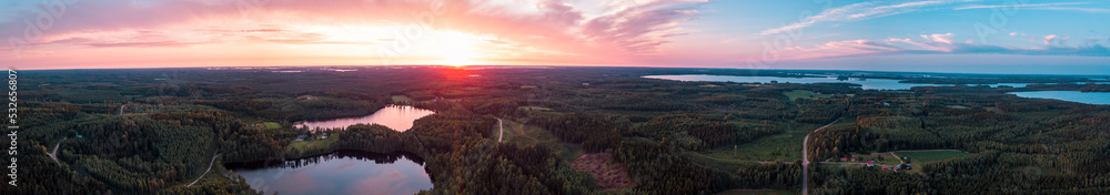 Summer sunset over the lake at Kesälahti, Finland