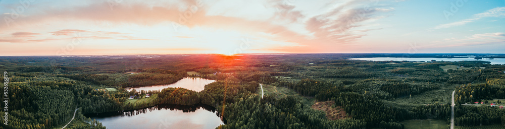 Summer sunset over the lake at Kesälahti, Finland