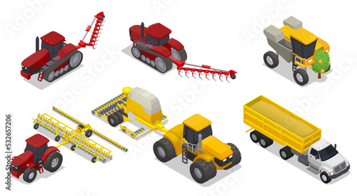 Isometric Agricultural Machinery Set