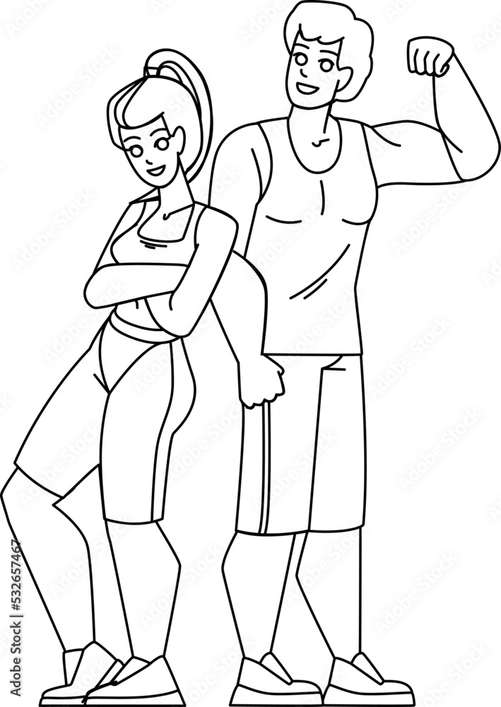 couple fitness line pencil drawing vector. fit man workout, woman sport, healthy lifestyle, female gym, training male exercise couple fitness character. people Illustration couple fitness line pencil drawing vector. fit man workout, woman sport, healthy lifestyle, female gym, training male exercise couple fitness character. people Illustration