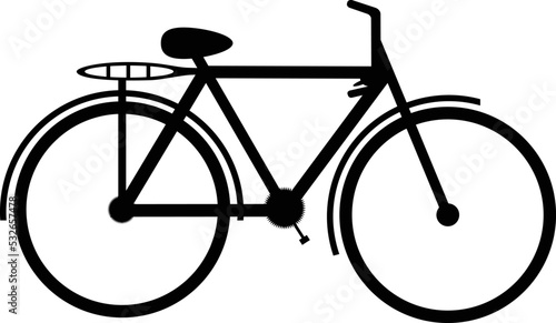Vector isolated bicycle icon. Bike silhouette symbol with rider on road sign.