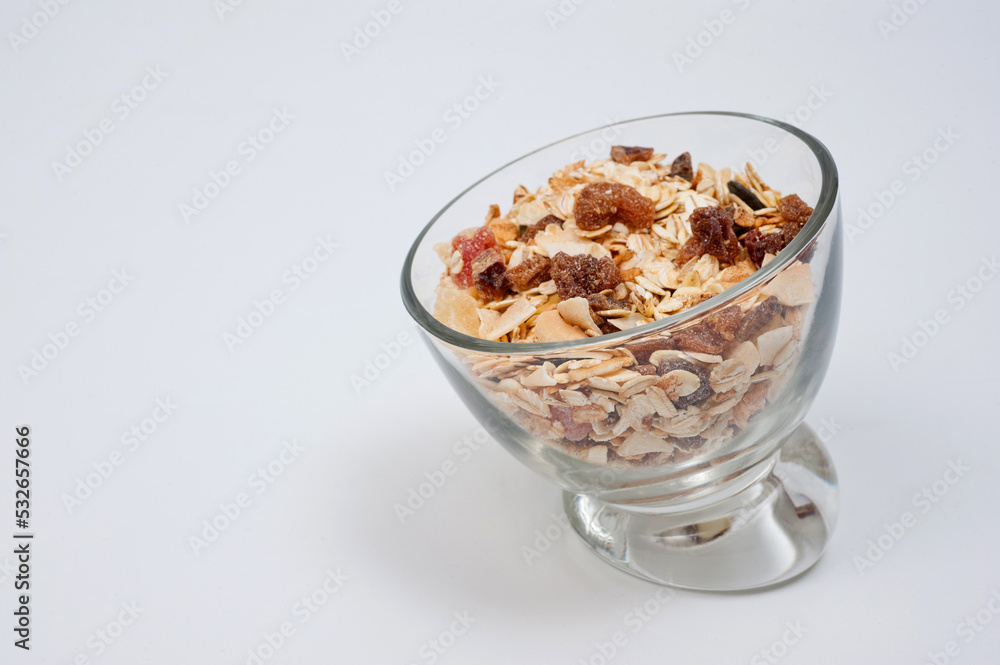 Muesli from oatmeal fruits and nuts, healthy diet food. Muesli from oatmeal fruits and nuts, healthy diet food.