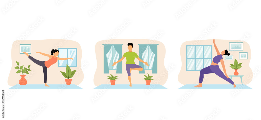 Yoga Activity Scene Flat Bundle Design Yoga Activity Scene Flat Bundle Design