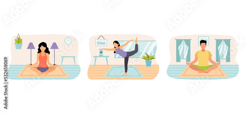 Yoga Meditation Scene Flat Bundle Design
