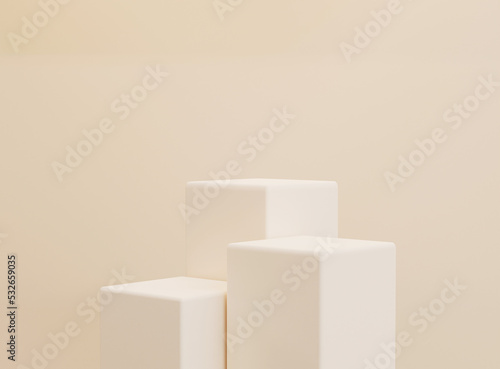 Empty cylinder podium on minimal background. Abstract minimal scene with geometrical forms. Design for product presentation. 3D rendering. © 7AM