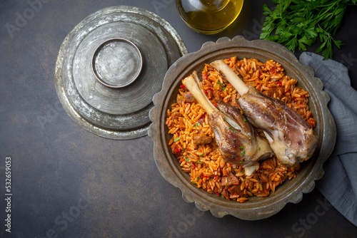 Local Turkish food; Lamb on barley noodle. Turkish name; Ankara Tava photo