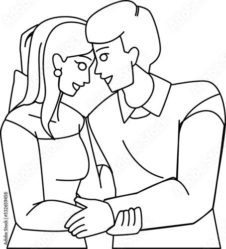 couple happy line pencil drawing vector. love man  romantic woman  lifestyle young  romance two relationship  together couple happy character. people Illustration