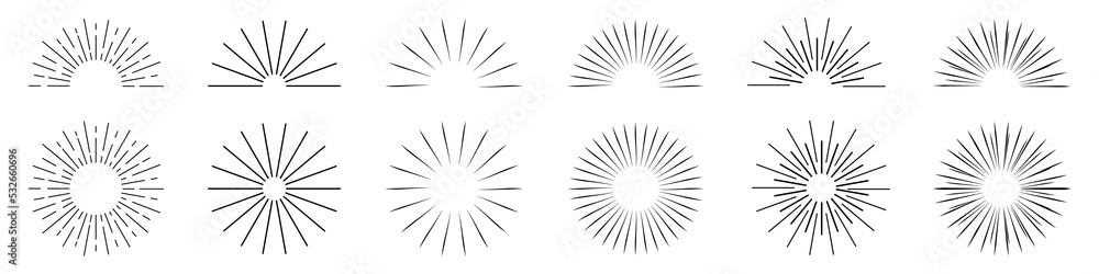 Obraz premium Sunburst Or Starburst Element Set - Different Vector Illustrations Isolated On White Background