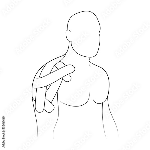 Kinesiology therapeutic sports tape on shoulder sketch vector illustration.