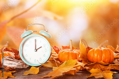Alarm clock, pumpkins and a...