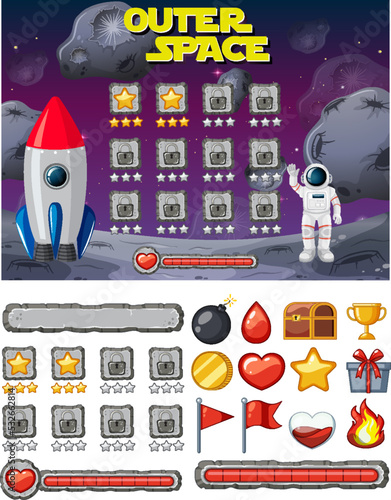 Space game background template and elements