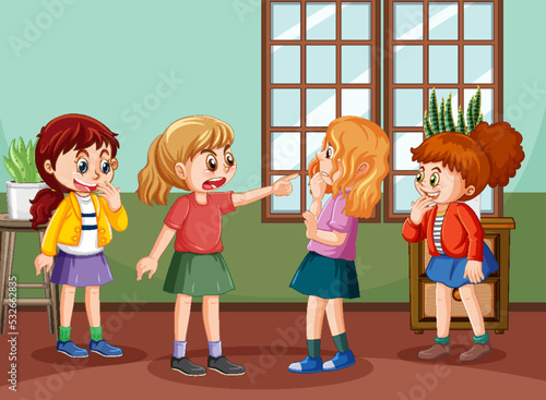 School bullying with student cartoon characters