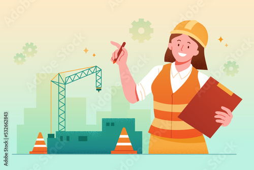 Female worker at construction site photo