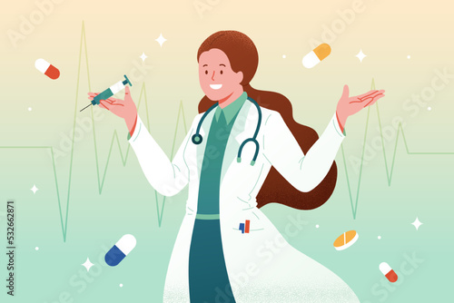 Young female doctor holding syringe