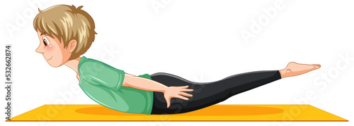 Locust pose yoga cartoon character