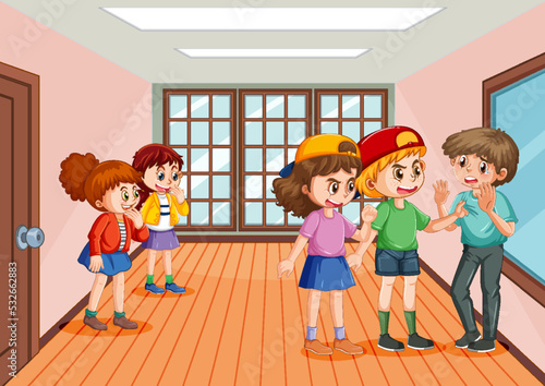 School bullying with student cartoon characters