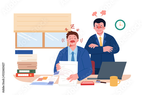 Angry boss and lazy employee