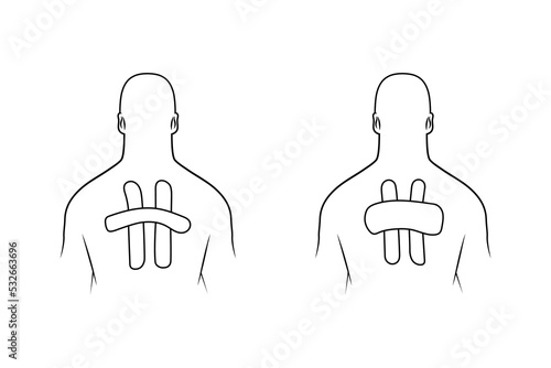 Kinesiology therapeutic sports tape on thoracic spine sketch vector illustration.