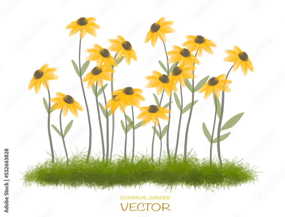 Vector autumn trees collection,watercolor blooming flower tree or forest side view isolated on white background for landscape and decorative ,elements for environment or and garden,flowers in grass 