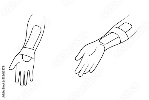Kinesiology therapeutic sports tape on wrist sketch vector illustration.