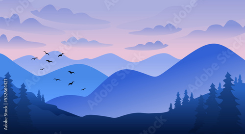 Fototapeta Naklejka Na Ścianę i Meble -  Beautiful mountains landscape blue gradient background vector