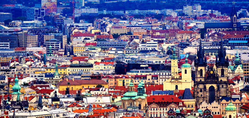 Aerial view of the city center of the Czech capital Prague