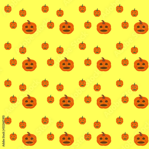 seamless pettern with halloween orange pumpkin lantern on yellow background
