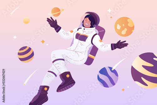 Spacewoman floating in space