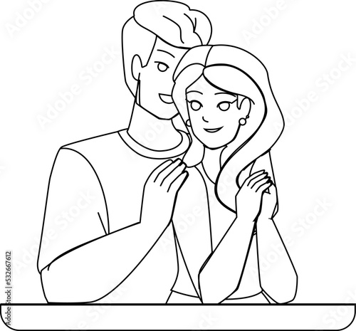 couple romantic line pencil drawing vector. love happy, woman young, man people, romance girl, lifestyle relationship, together couple romantic character. people Illustration