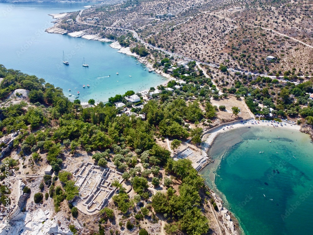 Aliki beach, site archéologique d'Aliki, ancienne carrière de marbre, Thasos, île Grecque, Grèce