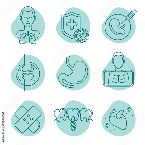 medicine dentistry gynecology laboratory healthy set of icons