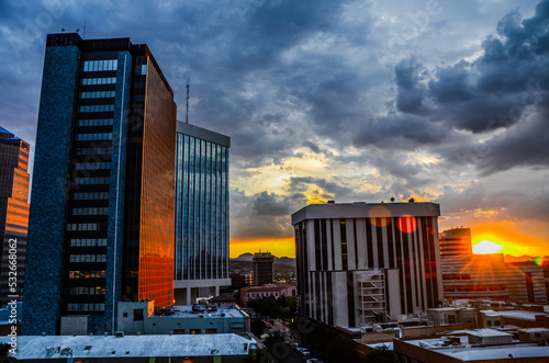 Sunset in downtown Tucson, Arizona on a cloudy day
