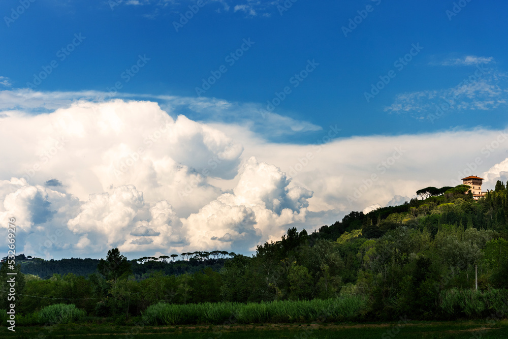 landscape with clouds and mountains Tuscany landscape with clouds and mountains Tuscany