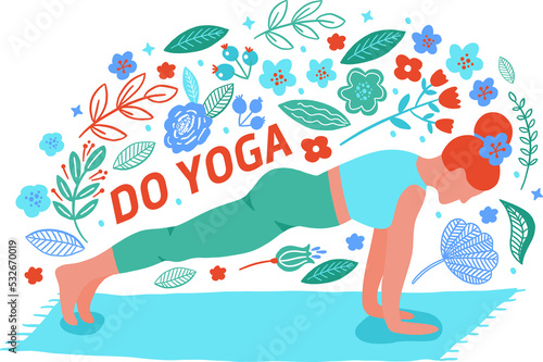 Yoga girl in doodle style. cute cartoon illustrations hand-drawn people