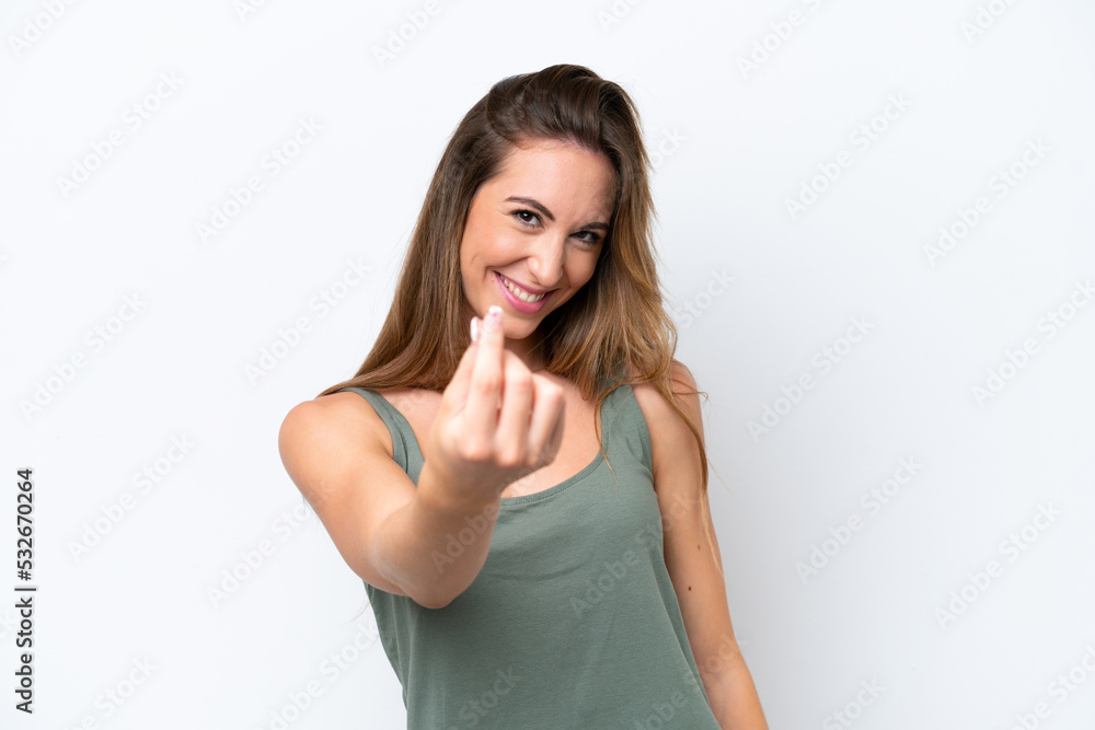 Young caucasian woman isolated on white background making money gesture Young caucasian woman isolated on white background making money gesture