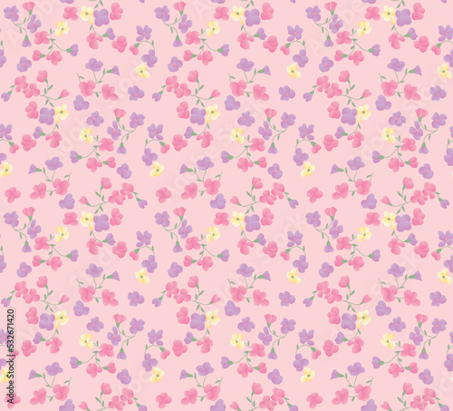 Japanese Pretty Wild Flower Vector Seamless Pattern