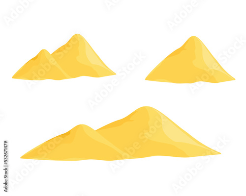 Heap pile of sand isolated on white background. Set of sand mountains. Vector illustration