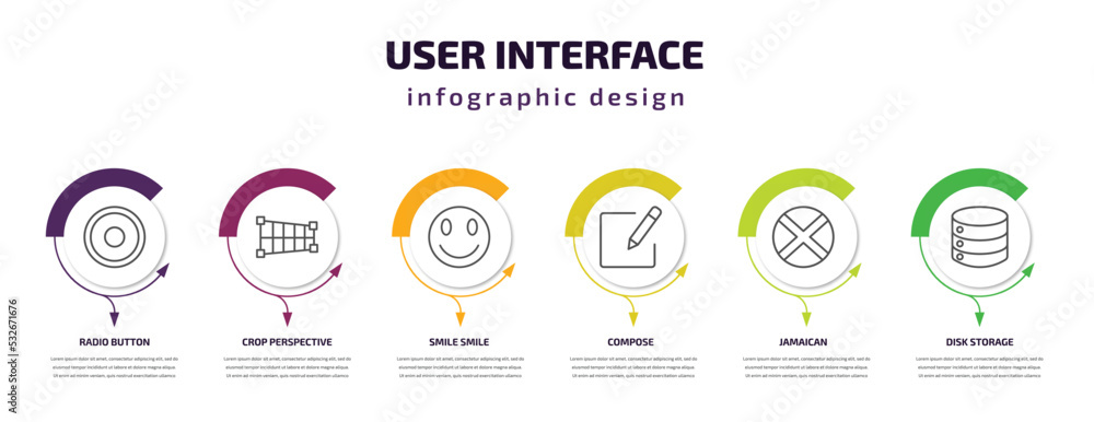 Vetor de user interface infographic template with icons and 6 step or ...