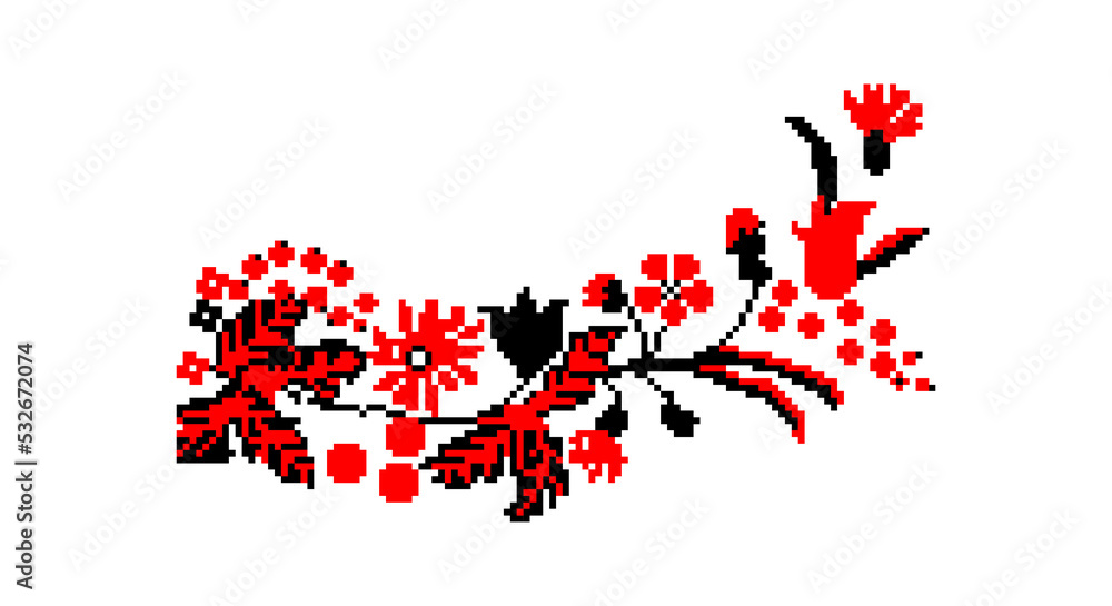 Embroidered good like old handmade cross-stitch ethnic Ukraine pattern. Ukrainian towel ornament, rushnyk called, vector. Embroidered good like old handmade cross-stitch ethnic Ukraine pattern. Ukrainian towel ornament, rushnyk called, vector.