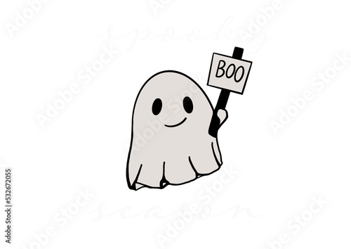 Spooky season ghost with boo sign  photo